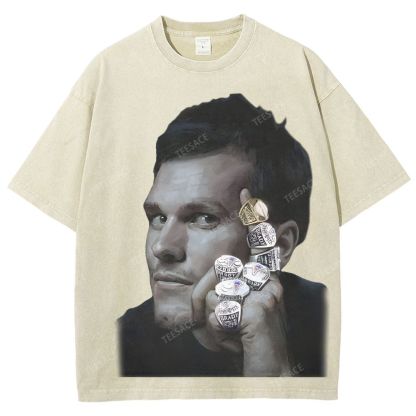 TOM BRADY Vintage Style Unisex-Adult Oversized Washed Street T-shirt