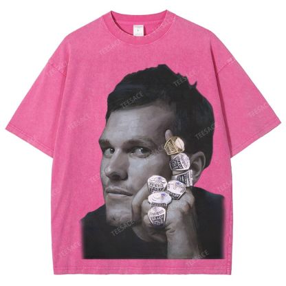 TOM BRADY Vintage Style Unisex-Adult Oversized Washed Street T-shirt