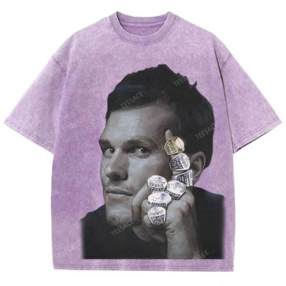 TOM BRADY Vintage Style Unisex-Adult Oversized Washed Street T-shirt