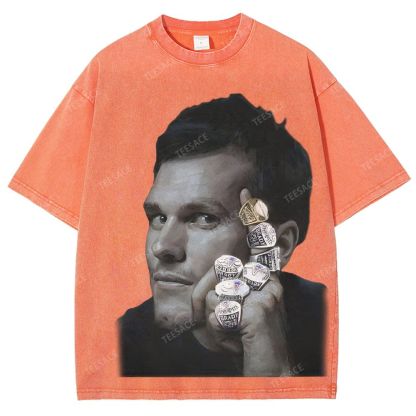 TOM BRADY Vintage Style Unisex-Adult Oversized Washed Street T-shirt