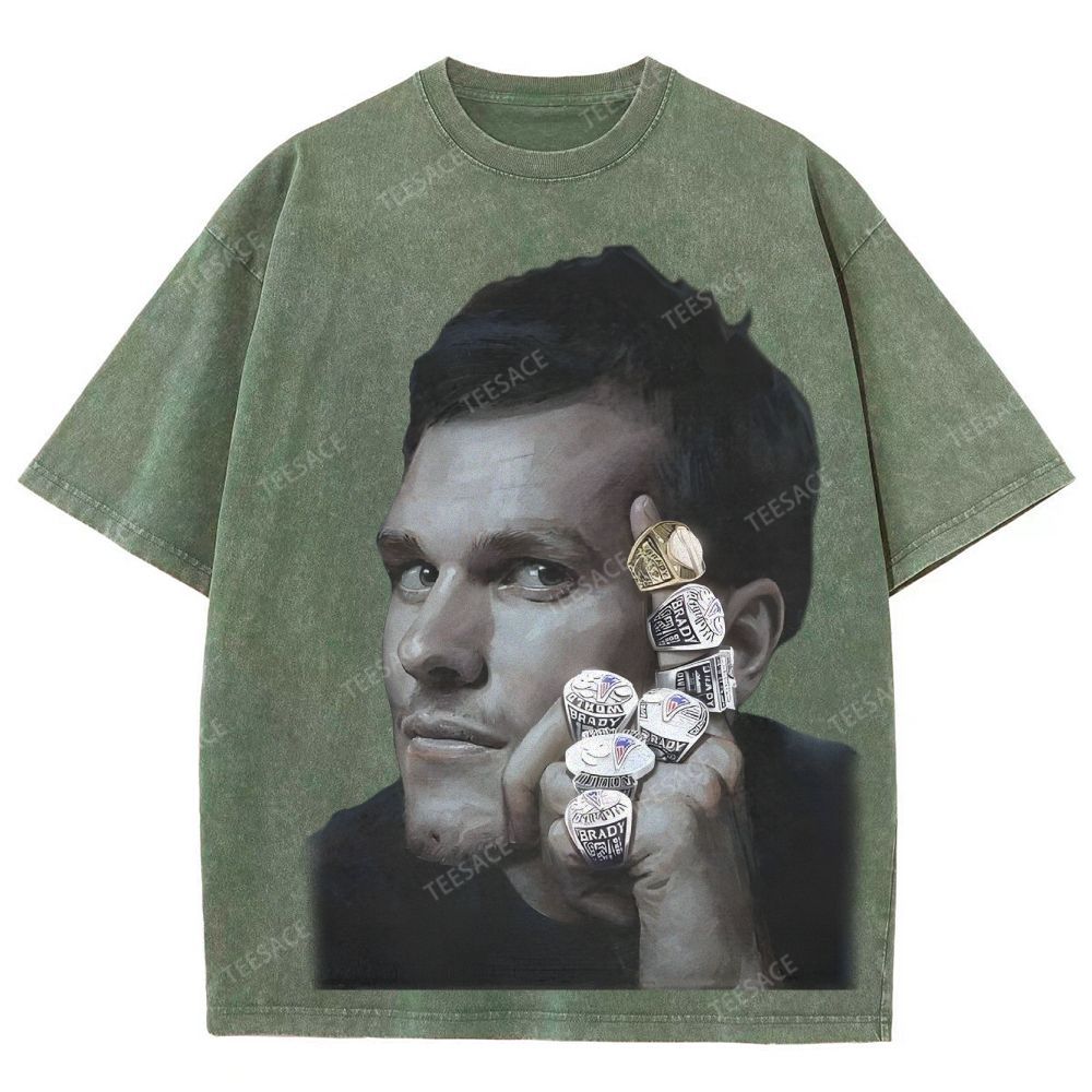 TOM BRADY Vintage Style Unisex-Adult Oversized Washed Street T-shirt