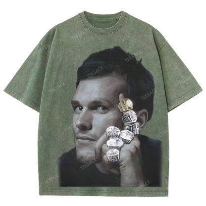 TOM BRADY Vintage Style Unisex-Adult Oversized Washed Street T-shirt