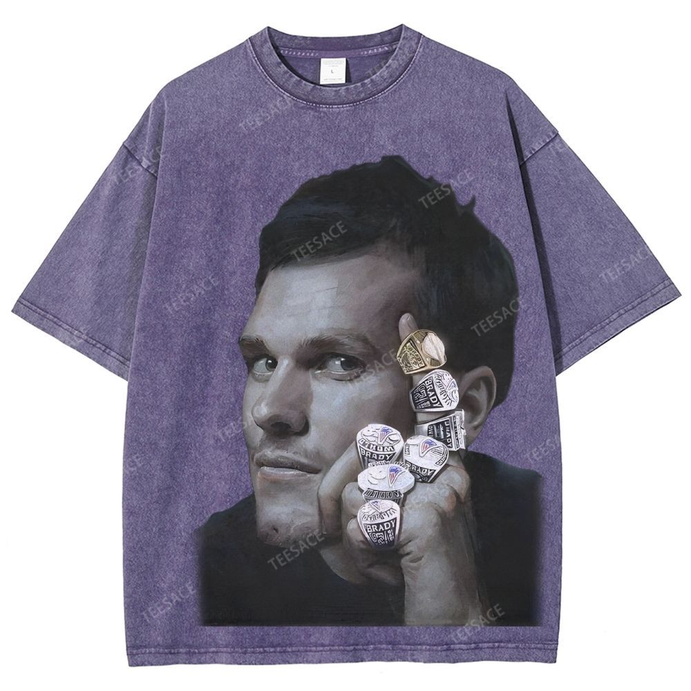 TOM BRADY Vintage Style Unisex-Adult Oversized Washed Street T-shirt