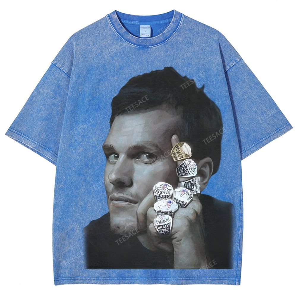 TOM BRADY Vintage Style Unisex-Adult Oversized Washed Street T-shirt