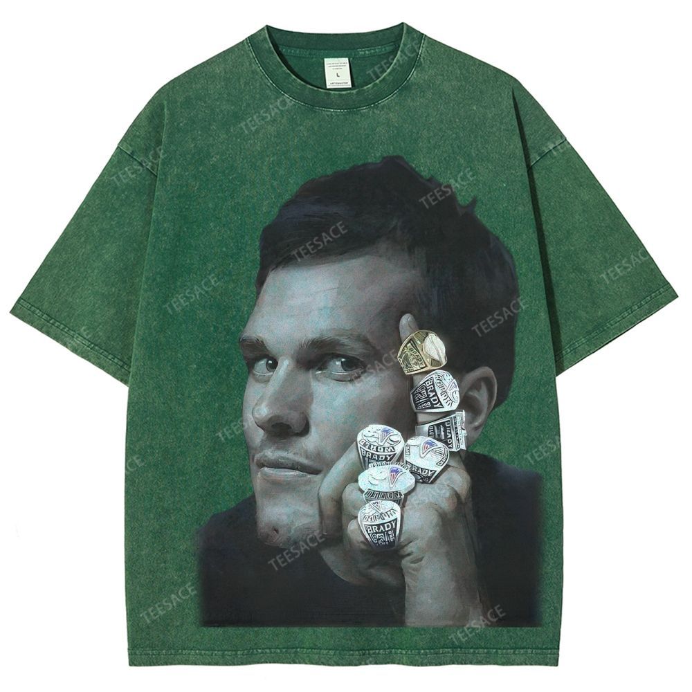 TOM BRADY Vintage Style Unisex-Adult Oversized Washed Street T-shirt