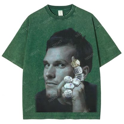 TOM BRADY Vintage Style Unisex-Adult Oversized Washed Street T-shirt