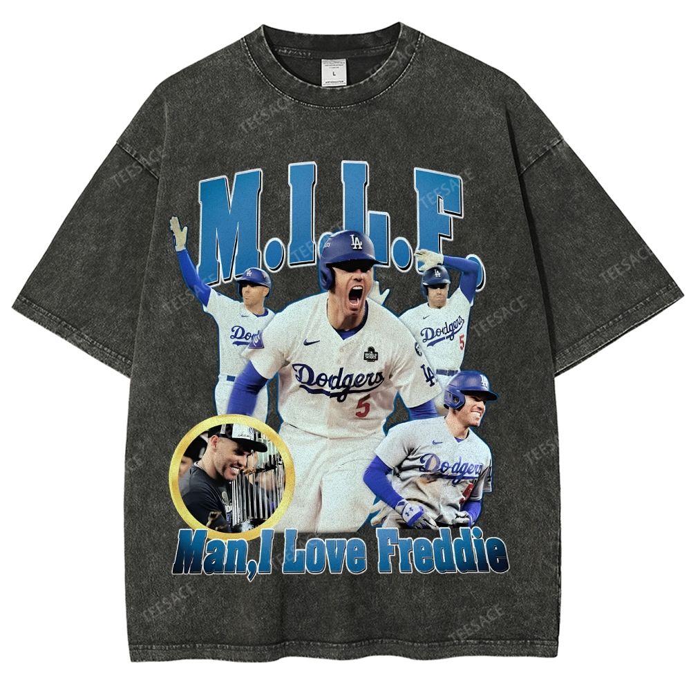 FREDDIE FREEMAN Tee Vintage Style Unisex-Adult Oversized Washed Street T-shirt