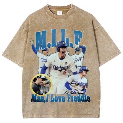 FREDDIE FREEMAN Tee Vintage Style Unisex-Adult Oversized Washed Street T-shirt