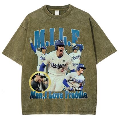FREDDIE FREEMAN Tee Vintage Style Unisex-Adult Oversized Washed Street T-shirt