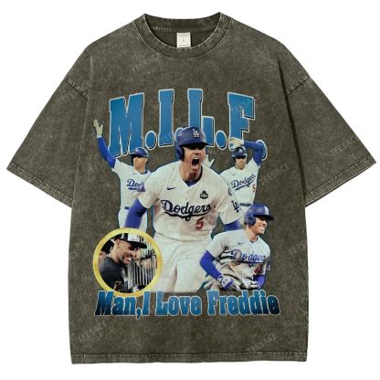 FREDDIE FREEMAN Tee Vintage Style Unisex-Adult Oversized Washed Street T-shirt
