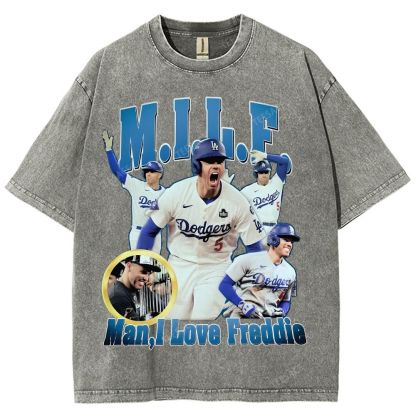 FREDDIE FREEMAN Tee Vintage Style Unisex-Adult Oversized Washed Street T-shirt