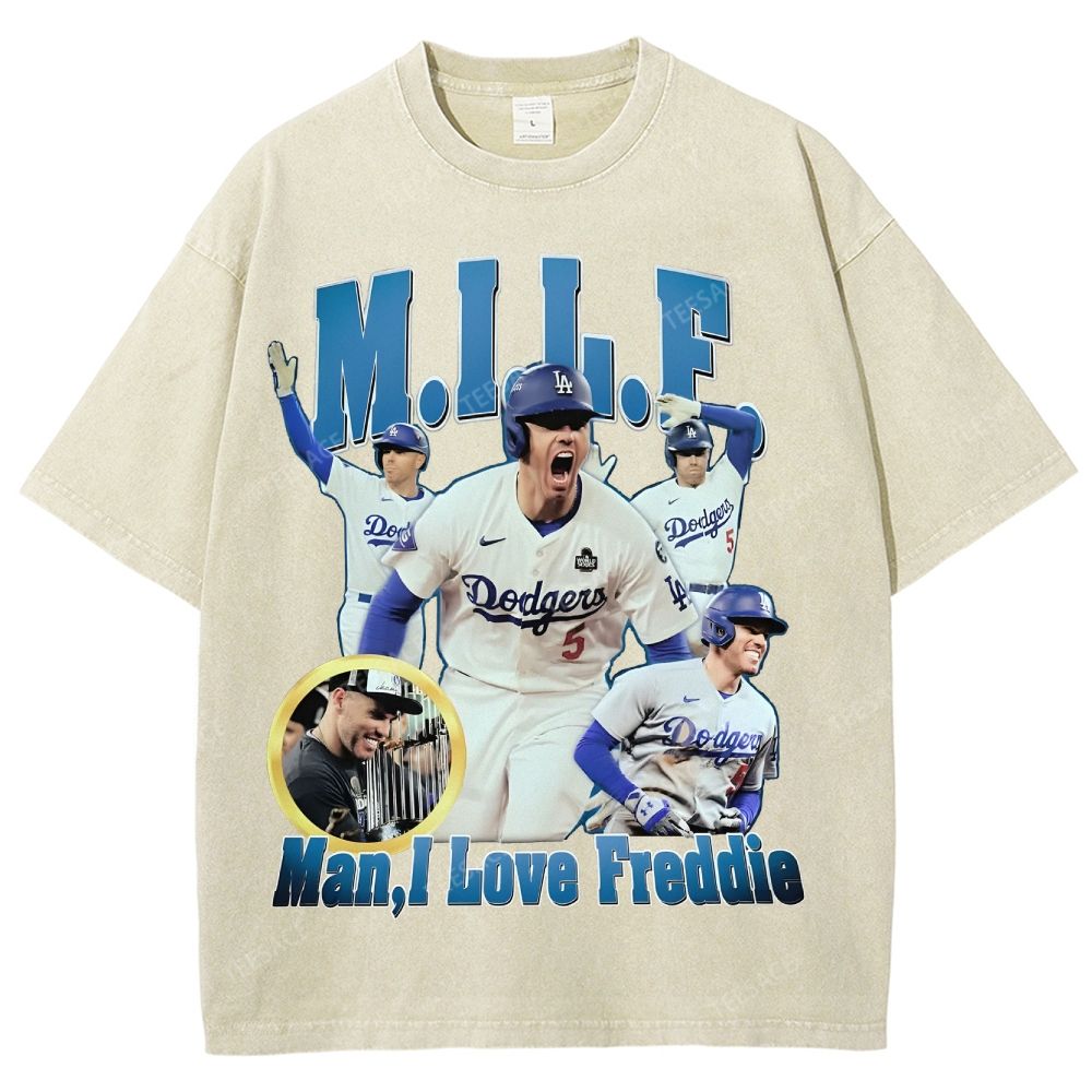 FREDDIE FREEMAN Tee Vintage Style Unisex-Adult Oversized Washed Street T-shirt