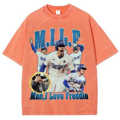 FREDDIE FREEMAN Tee Vintage Style Unisex-Adult Oversized Washed Street T-shirt