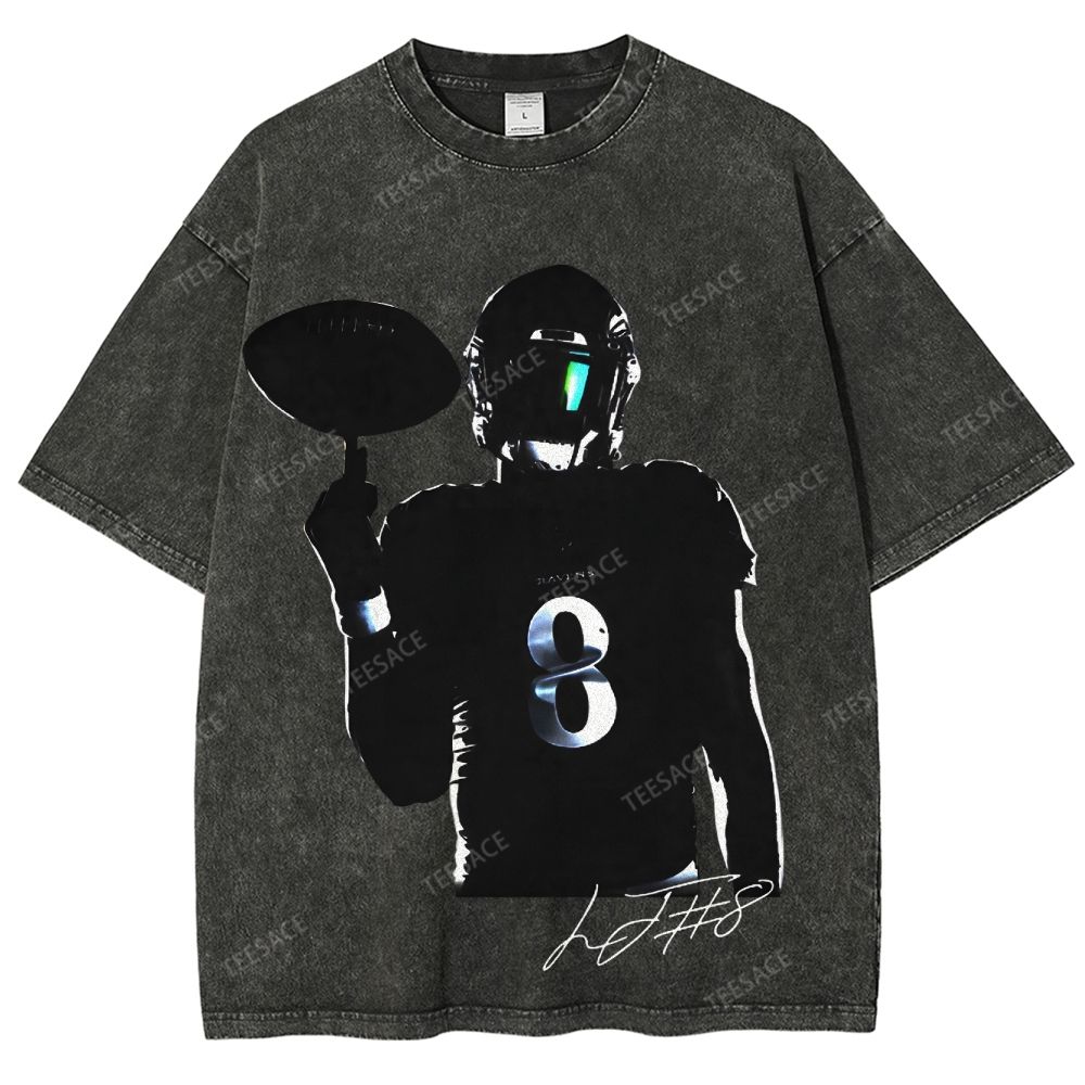 Lamar Jackson Vintage Style Unisex-Adult Oversized Washed Street T-shirt