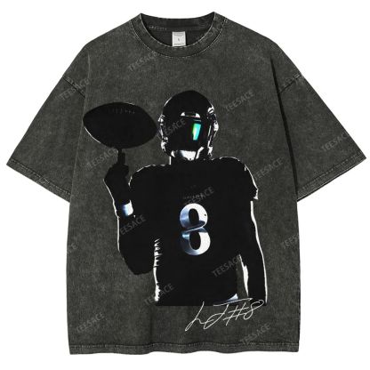 Lamar Jackson Vintage Style Unisex-Adult Oversized Washed Street T-shirt