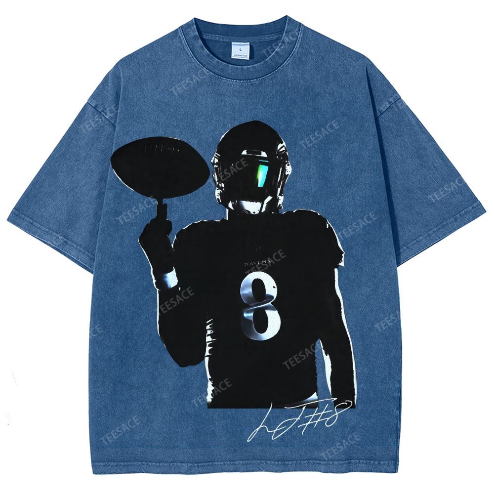 Lamar Jackson Vintage Style Unisex-Adult Oversized Washed Street T-shirt