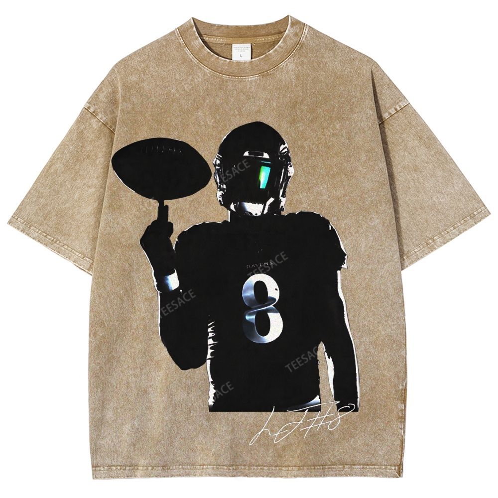 Lamar Jackson Vintage Style Unisex-Adult Oversized Washed Street T-shirt