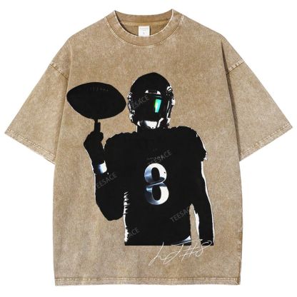 Lamar Jackson Vintage Style Unisex-Adult Oversized Washed Street T-shirt