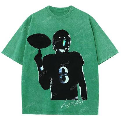 Lamar Jackson Vintage Style Unisex-Adult Oversized Washed Street T-shirt