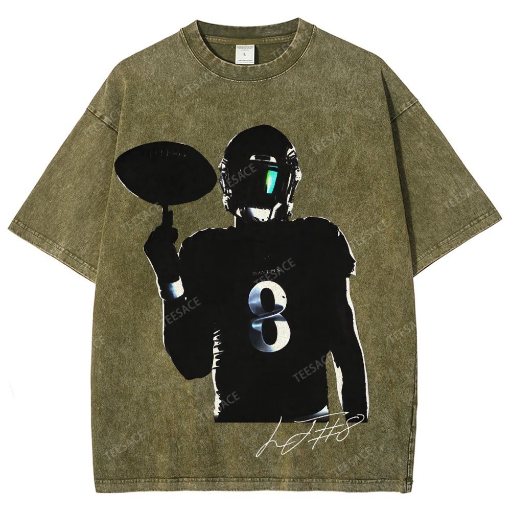 Lamar Jackson Vintage Style Unisex-Adult Oversized Washed Street T-shirt