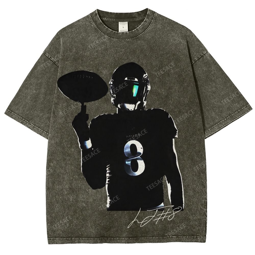 Lamar Jackson Vintage Style Unisex-Adult Oversized Washed Street T-shirt