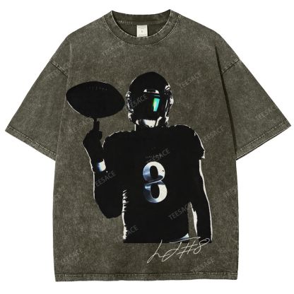 Lamar Jackson Vintage Style Unisex-Adult Oversized Washed Street T-shirt