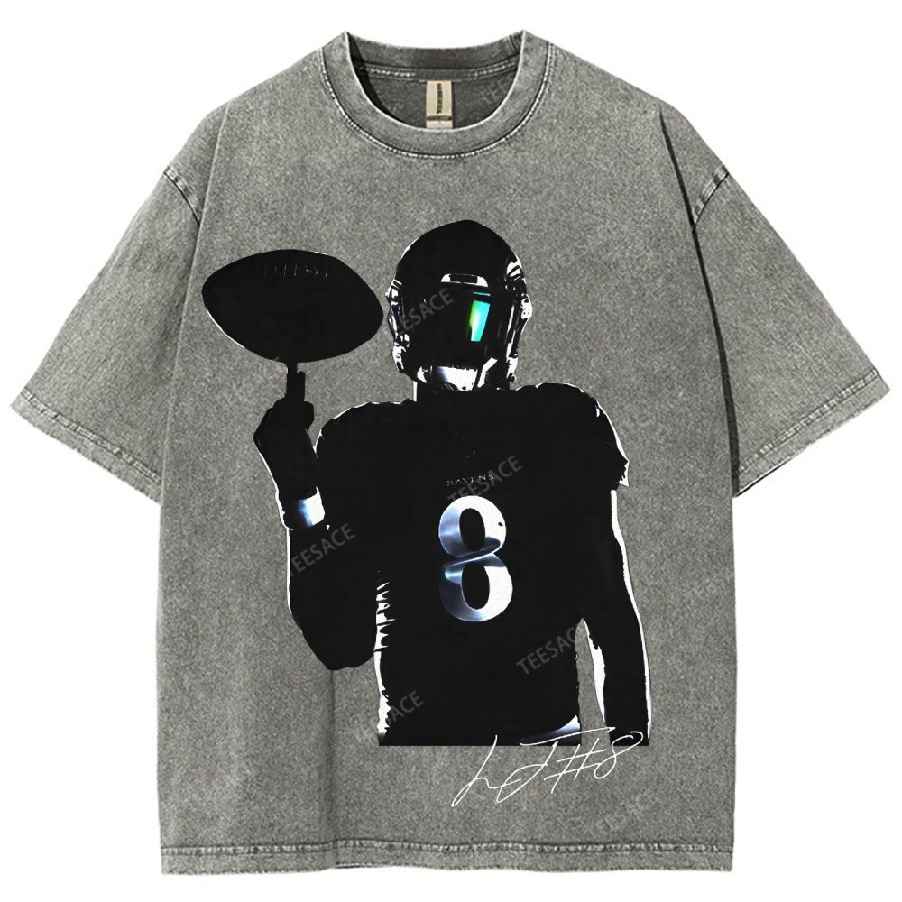Lamar Jackson Vintage Style Unisex-Adult Oversized Washed Street T-shirt