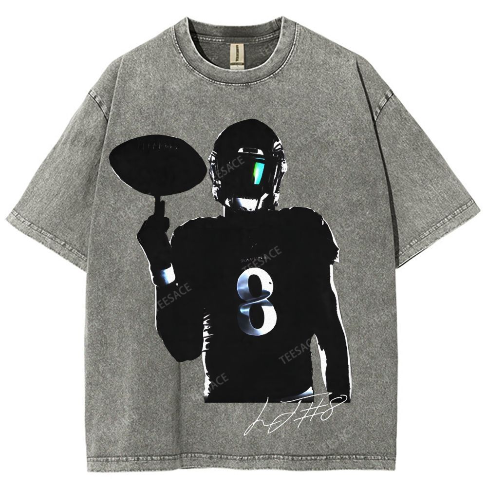 Lamar Jackson Vintage Style Unisex-Adult Oversized Washed Street T-shirt