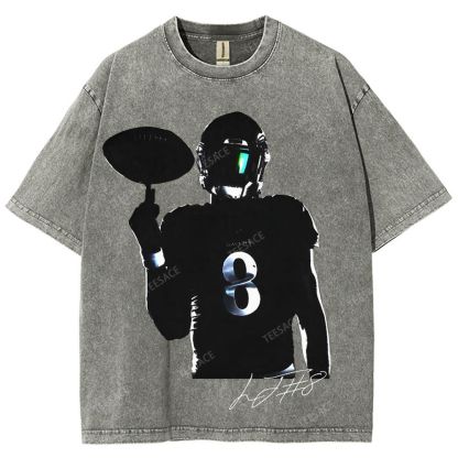 Lamar Jackson Vintage Style Unisex-Adult Oversized Washed Street T-shirt