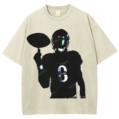Lamar Jackson Vintage Style Unisex-Adult Oversized Washed Street T-shirt