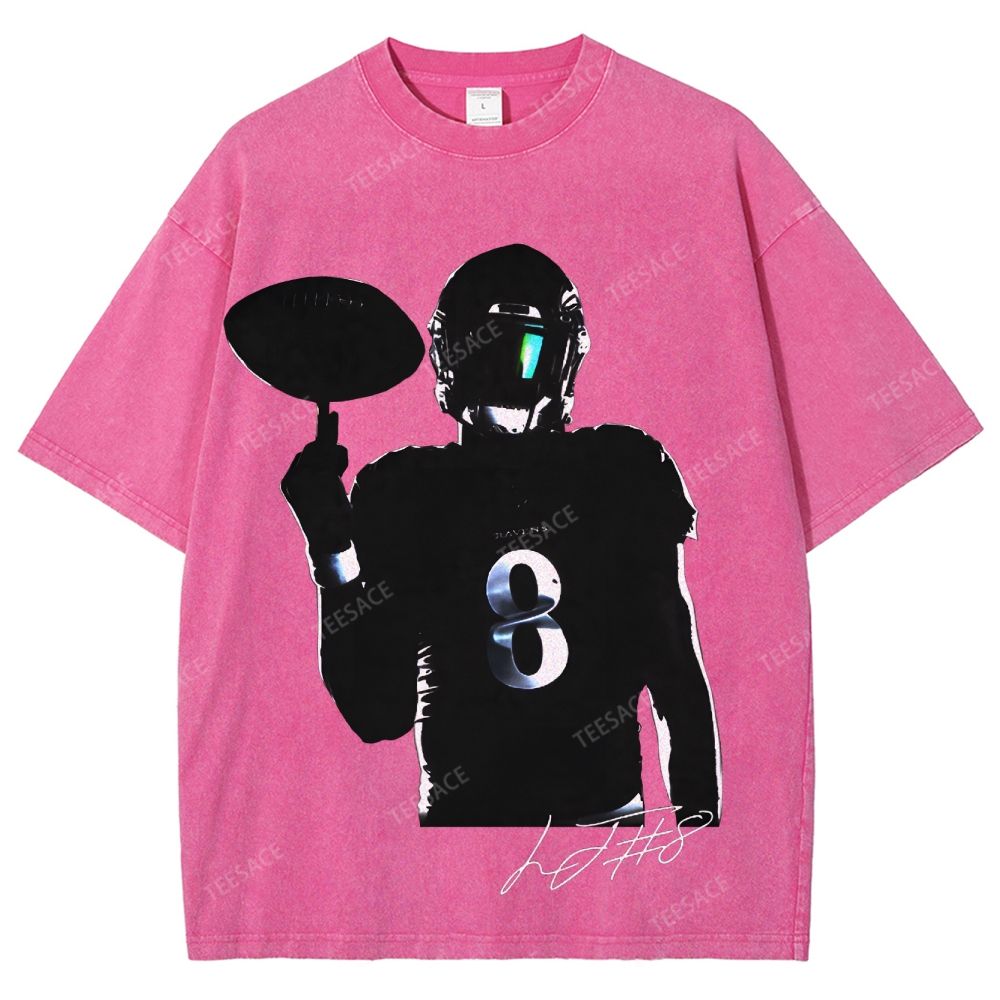 Lamar Jackson Vintage Style Unisex-Adult Oversized Washed Street T-shirt
