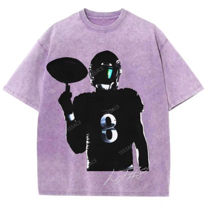 Lamar Jackson Vintage Style Unisex-Adult Oversized Washed Street T-shirt