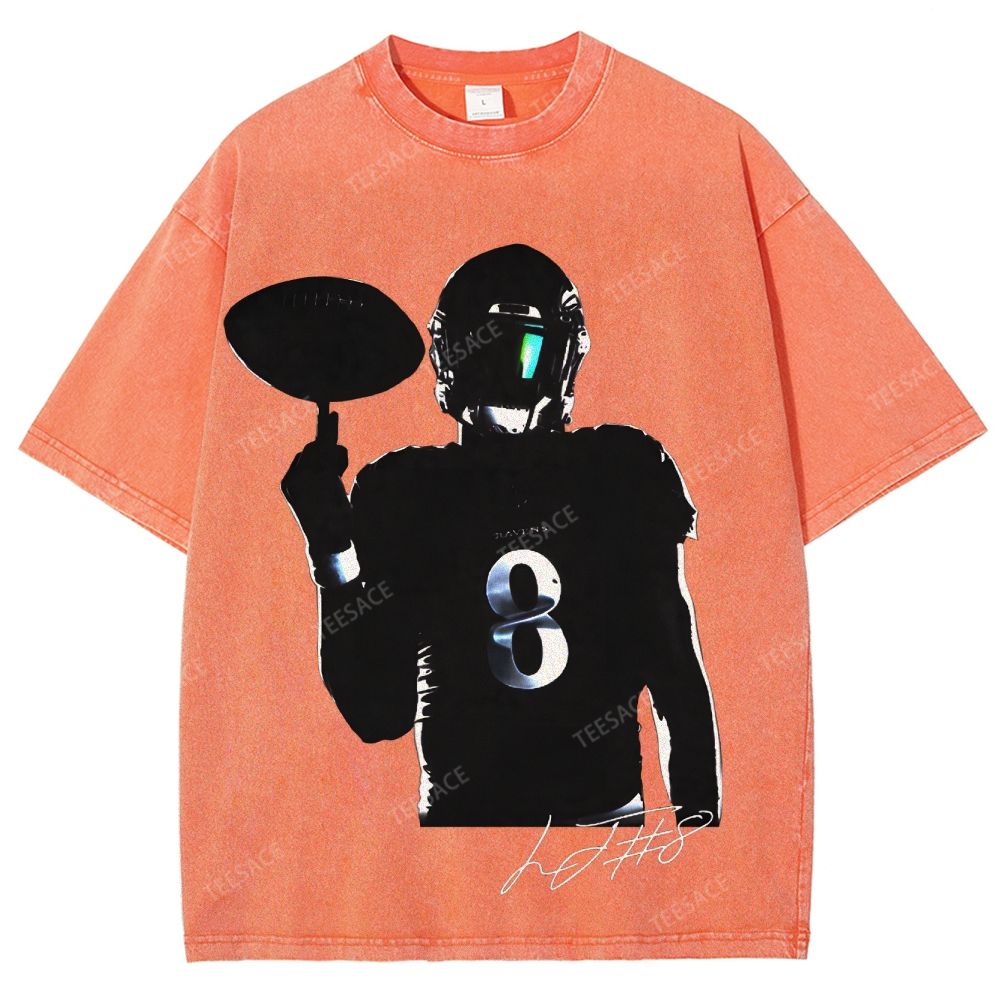 Lamar Jackson Vintage Style Unisex-Adult Oversized Washed Street T-shirt