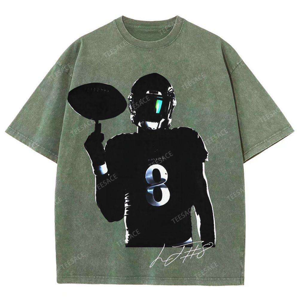 Lamar Jackson Vintage Style Unisex-Adult Oversized Washed Street T-shirt