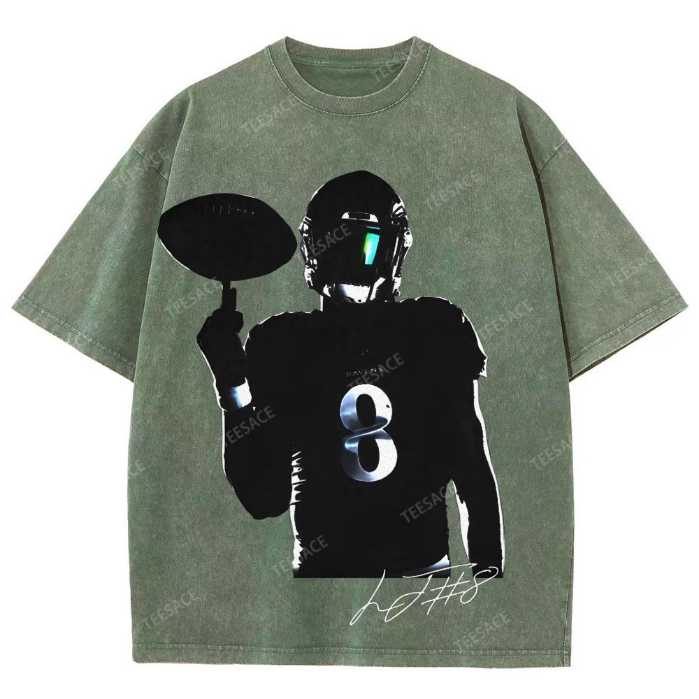 Lamar Jackson Vintage Style Unisex-Adult Oversized Washed Street T-shirt