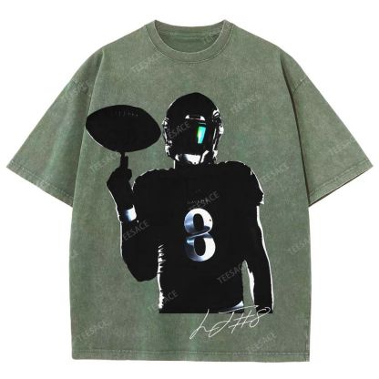 Lamar Jackson Vintage Style Unisex-Adult Oversized Washed Street T-shirt