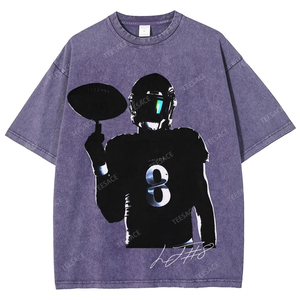 Lamar Jackson Vintage Style Unisex-Adult Oversized Washed Street T-shirt