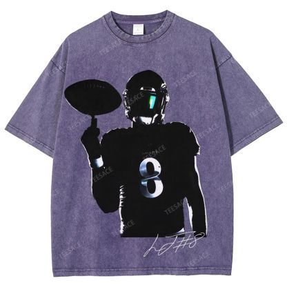 Lamar Jackson Vintage Style Unisex-Adult Oversized Washed Street T-shirt