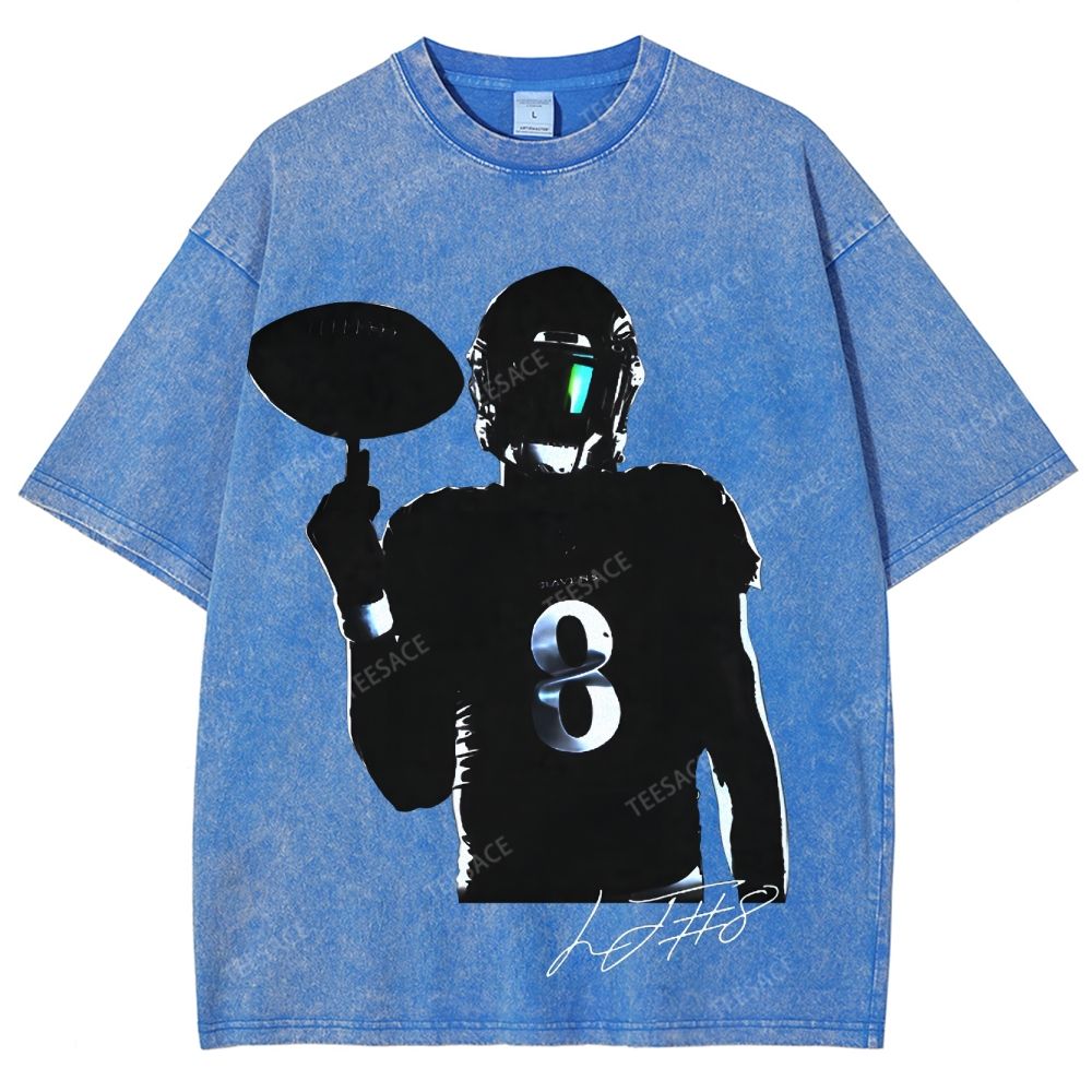 Lamar Jackson Vintage Style Unisex-Adult Oversized Washed Street T-shirt