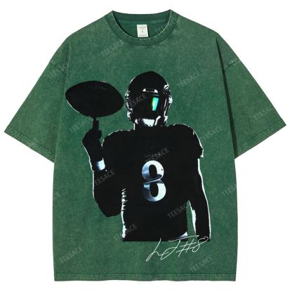 Lamar Jackson Vintage Style Unisex-Adult Oversized Washed Street T-shirt