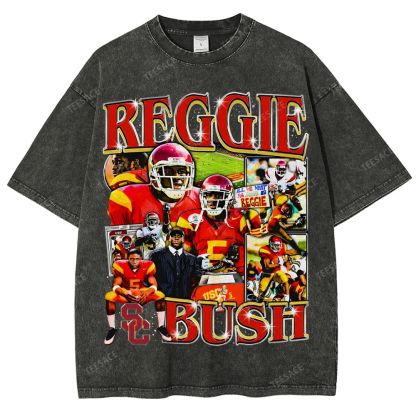REGGIE BUSH USC Tee Vintage Style Unisex-Adult Oversized Washed Street T-shirt 