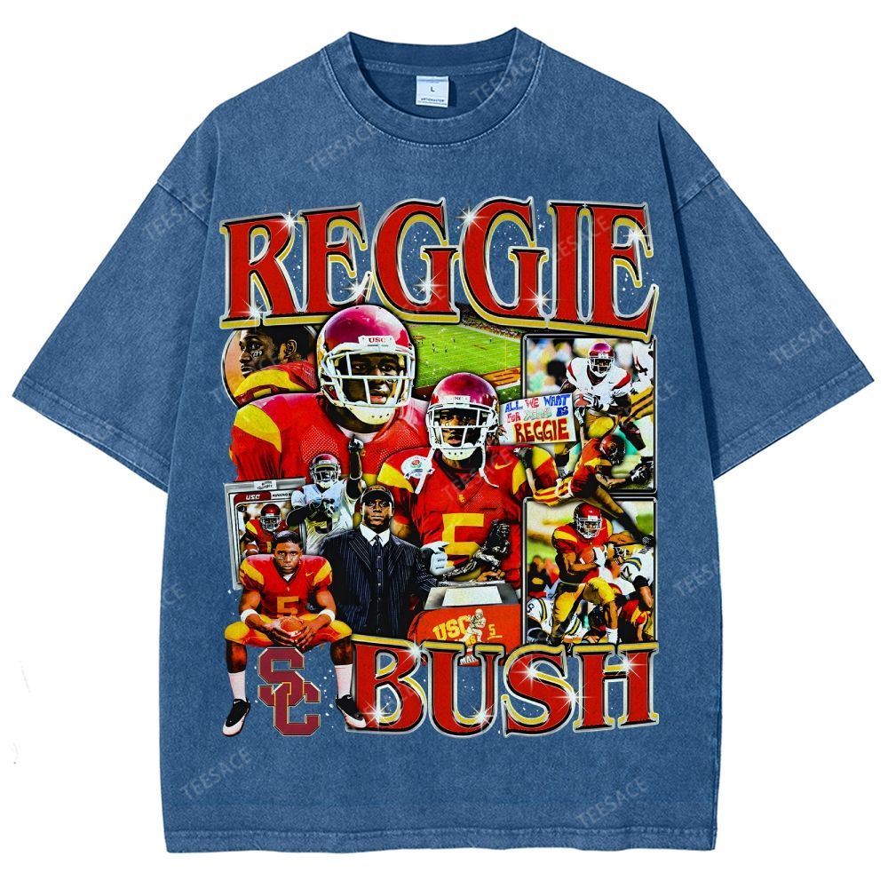 REGGIE BUSH USC Tee Vintage Style Unisex-Adult Oversized Washed Street T-shirt 