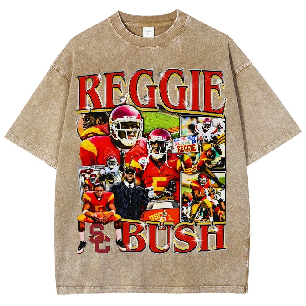 REGGIE BUSH USC Tee Vintage Style Unisex-Adult Oversized Washed Street T-shirt 