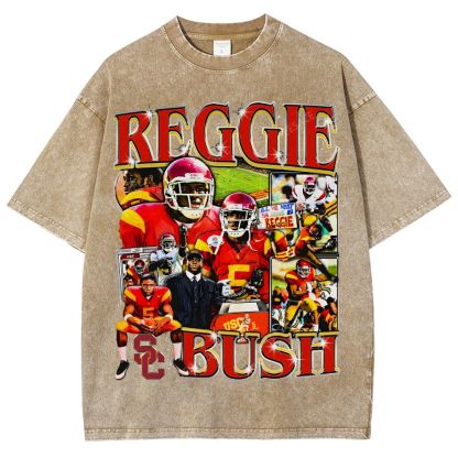 REGGIE BUSH USC Tee Vintage Style Unisex-Adult Oversized Washed Street T-shirt 