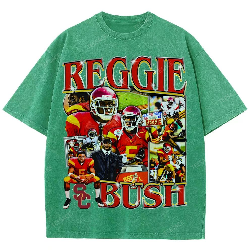 REGGIE BUSH USC Tee Vintage Style Unisex-Adult Oversized Washed Street T-shirt 