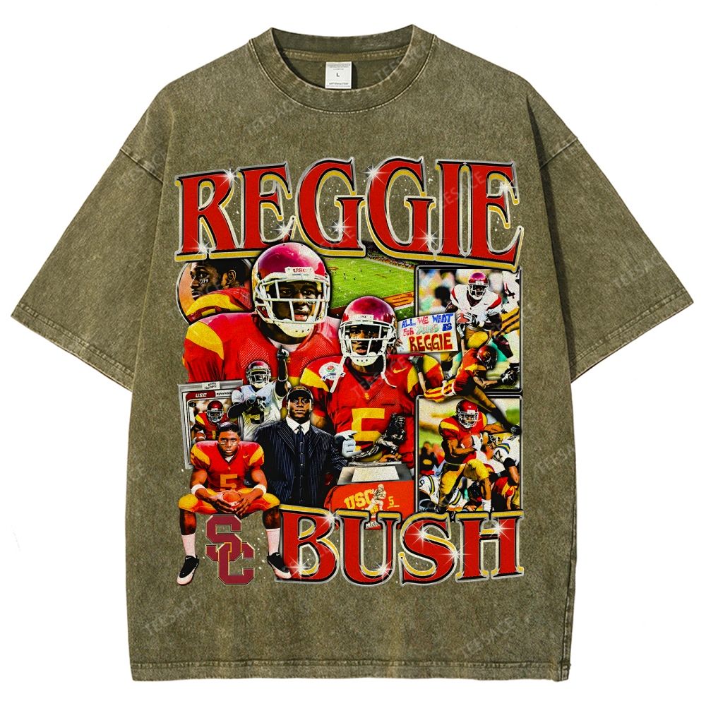 REGGIE BUSH USC Tee Vintage Style Unisex-Adult Oversized Washed Street T-shirt 