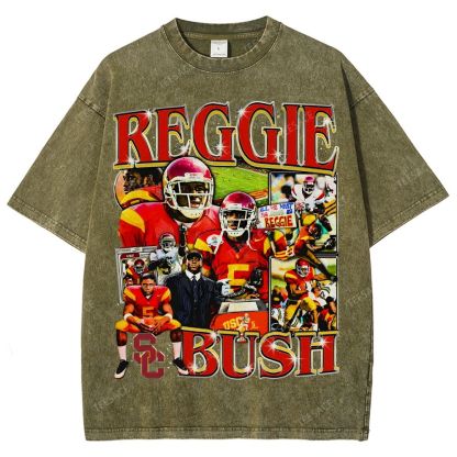 REGGIE BUSH USC Tee Vintage Style Unisex-Adult Oversized Washed Street T-shirt 