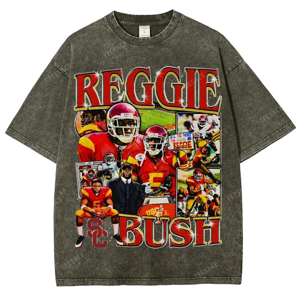 REGGIE BUSH USC Tee Vintage Style Unisex-Adult Oversized Washed Street T-shirt 