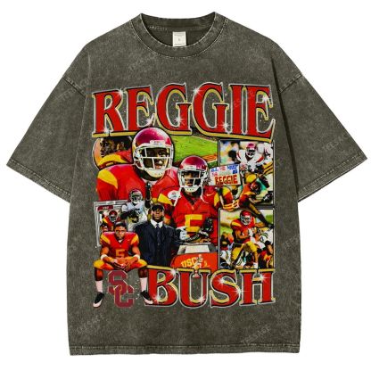 REGGIE BUSH USC Tee Vintage Style Unisex-Adult Oversized Washed Street T-shirt 