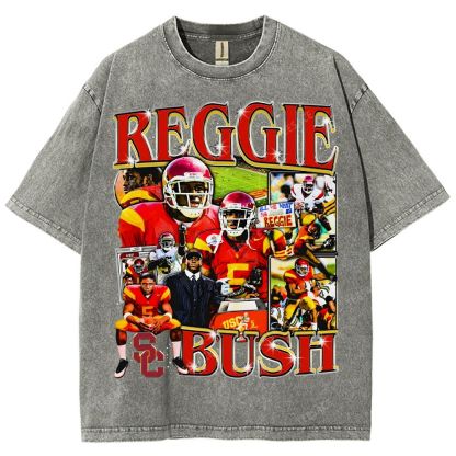 REGGIE BUSH USC Tee Vintage Style Unisex-Adult Oversized Washed Street T-shirt 